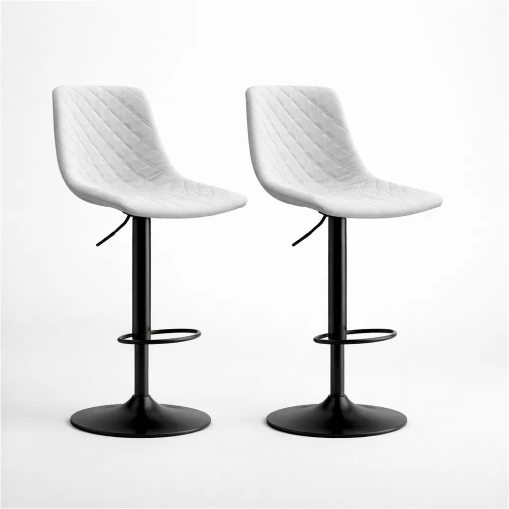 Coppia di Sgabelli da Bar Regolabili e Girevoli in Pelle Sintetica, Schienale e Poggiapiedi, Bianchi