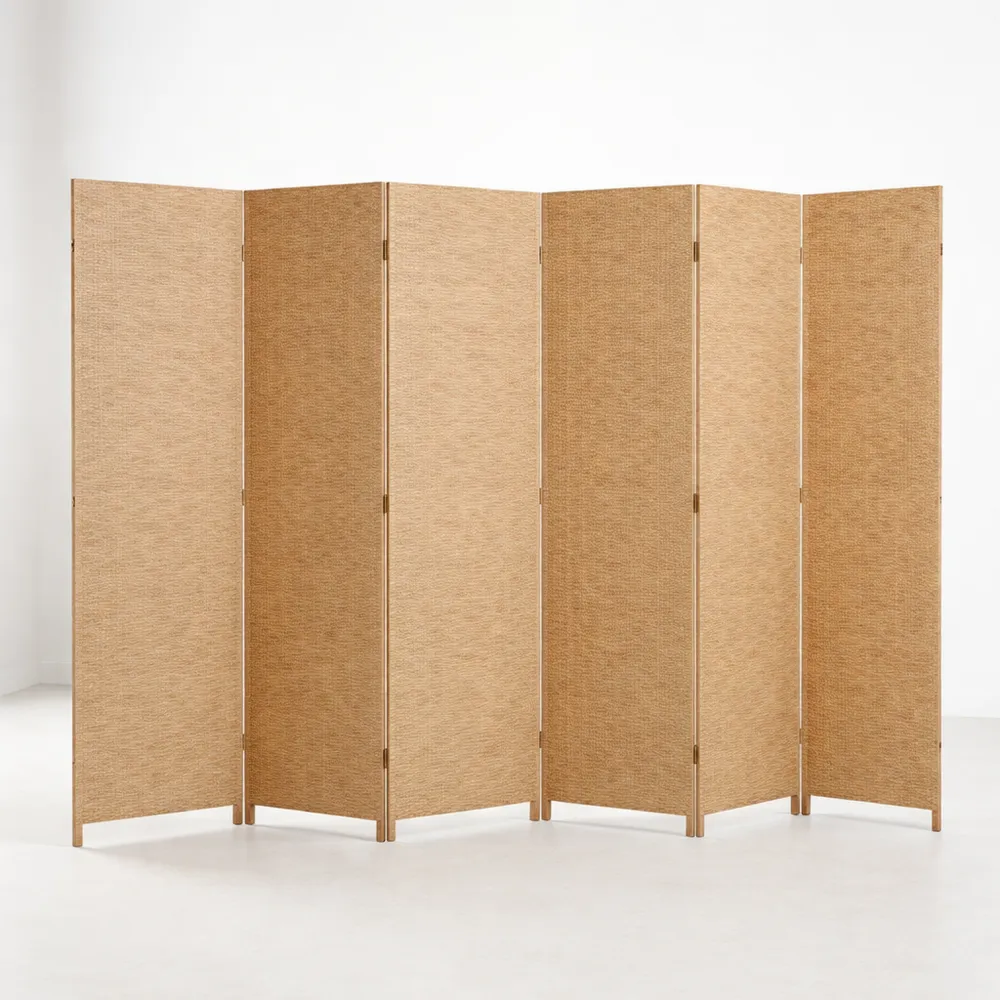 Paravento Pieghevole a 8 Pannelli in Legno e Carta per Interni