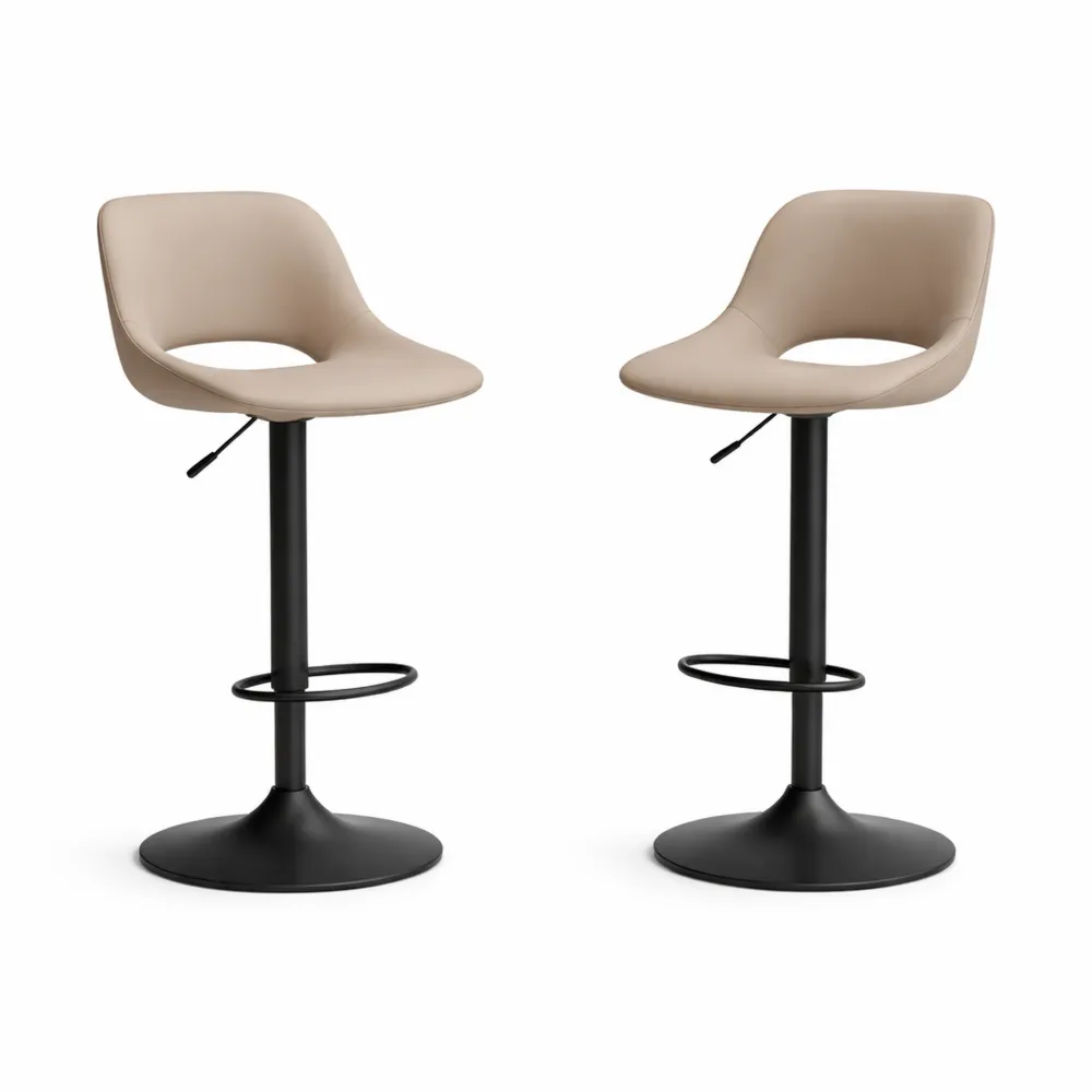 Coppia di Sgabelli da Bar Girevoli Regolabili, Imbottitura Morbida con Schienale Cavo