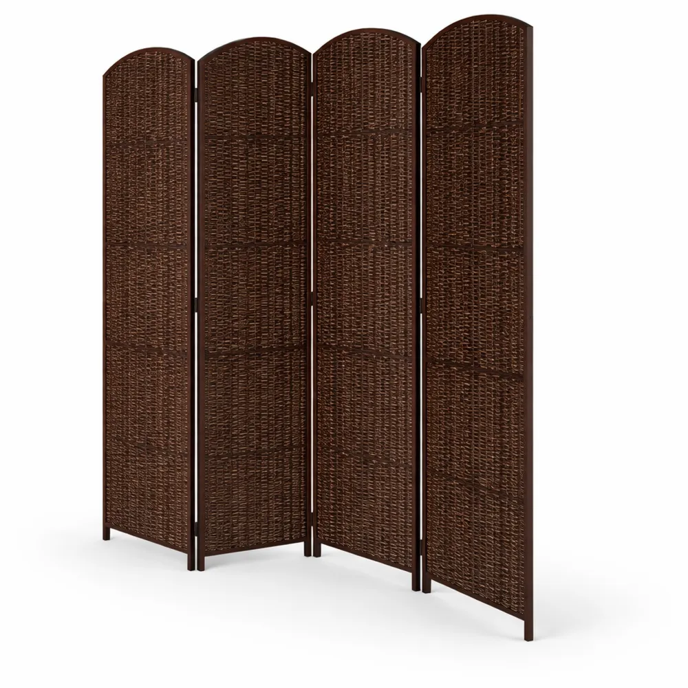 Paravento Pieghevole in Carta Intrecciata per Interni ed Esterni, 6 Pannelli, 273 x 180 cm, Marrone