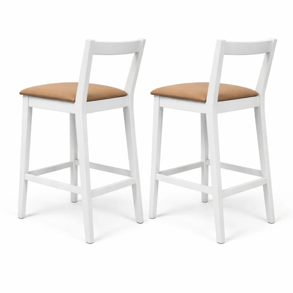 Coppia di Sgabelli da Bar con Cuscini in Legno Bianco