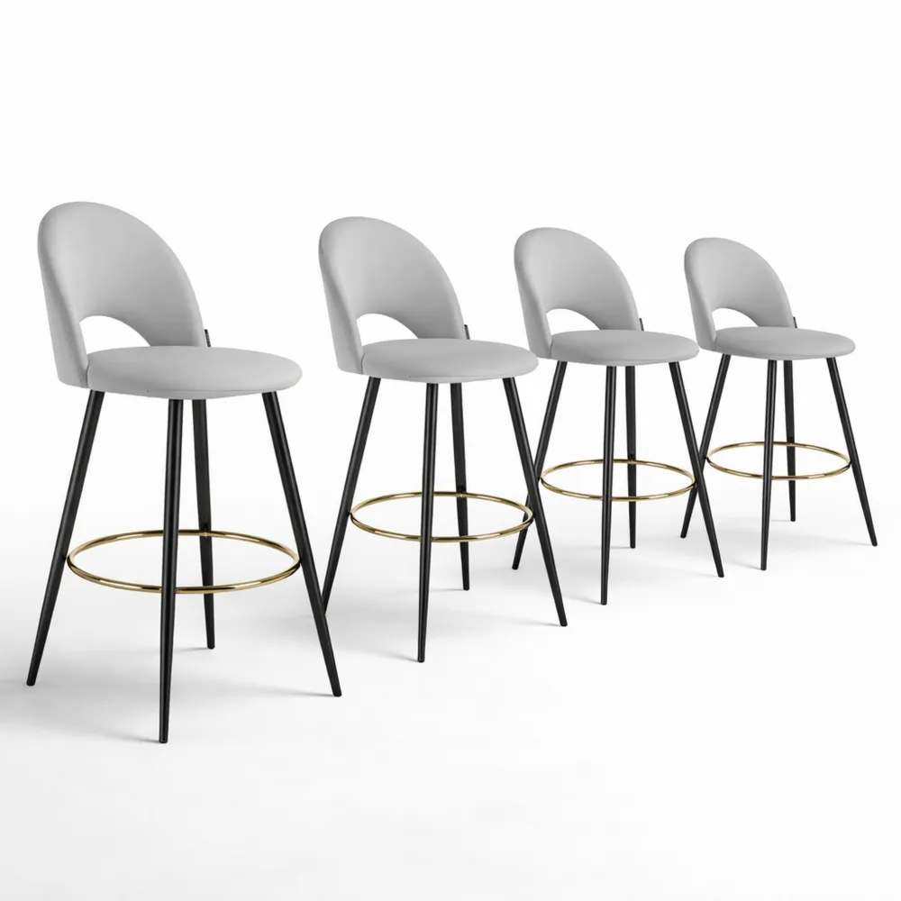 Set di 4 sgabelli da bar in velluto con schienale e poggiapiedi regolabile