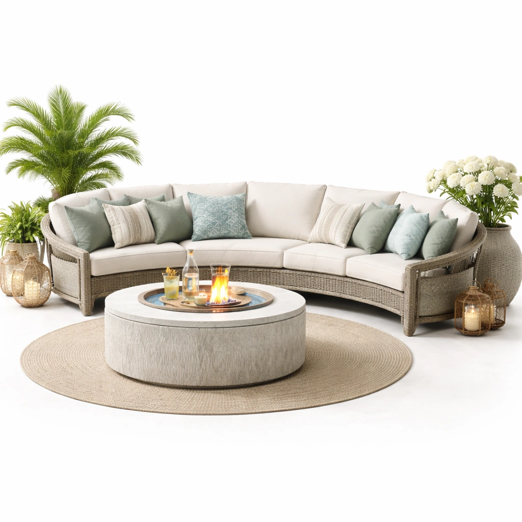 Garten Lounge Set Beige Rattan Modern-zrivon