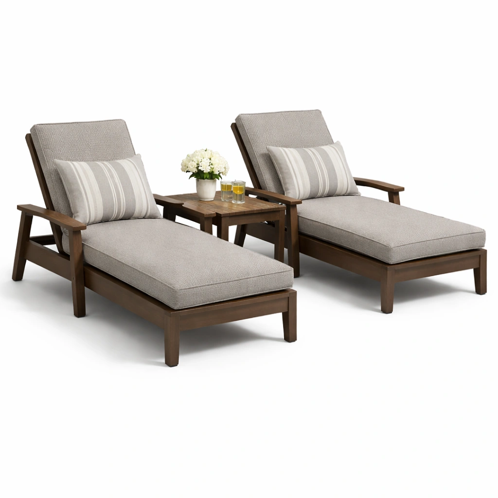 Outdoor Liegen Set Braun Holz Komfort-zrivon