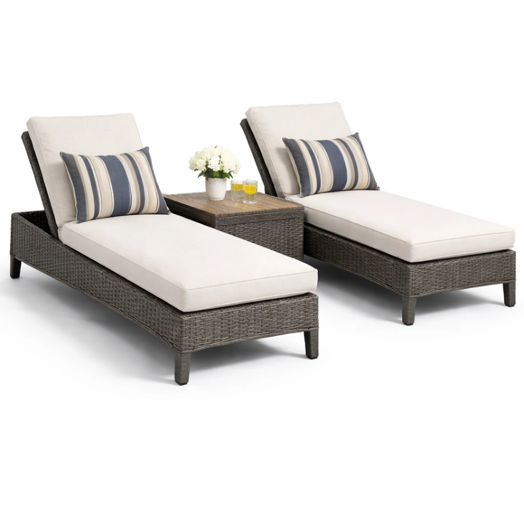 Outdoor Liegen Set Rattan Beige Elegant-zrivon