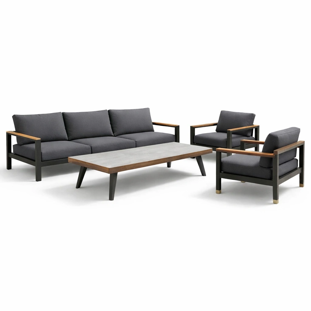 Outdoor Lounge Set Metall Grau Modern-zrivon