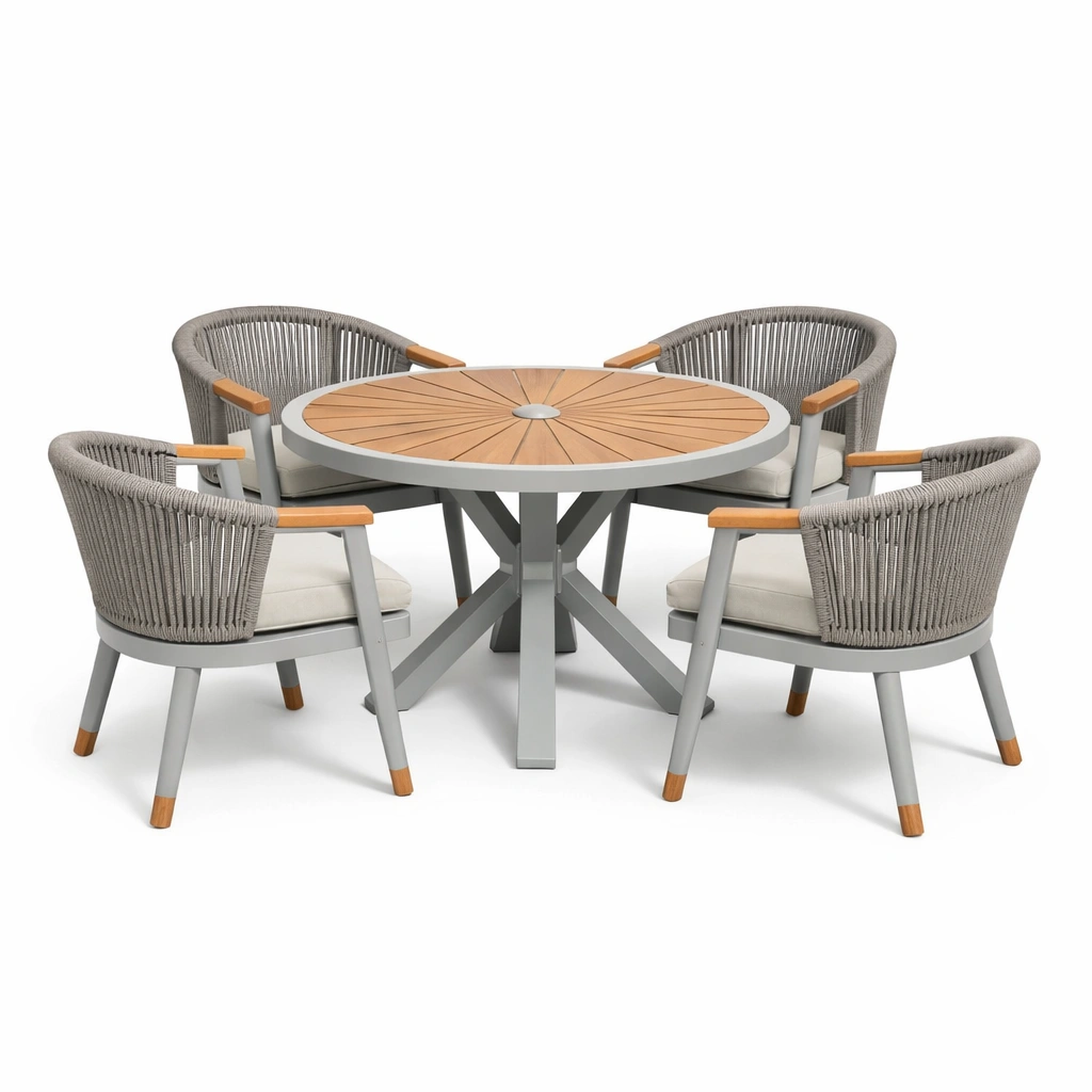 Outdoor Essgruppe Rund Grau Minimalistisch-zrivon