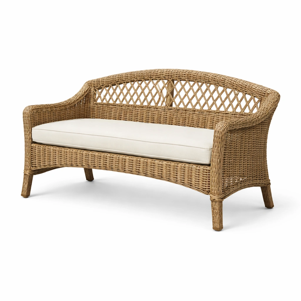 Rattan Gartenbank Natur mit Polster-oravoa