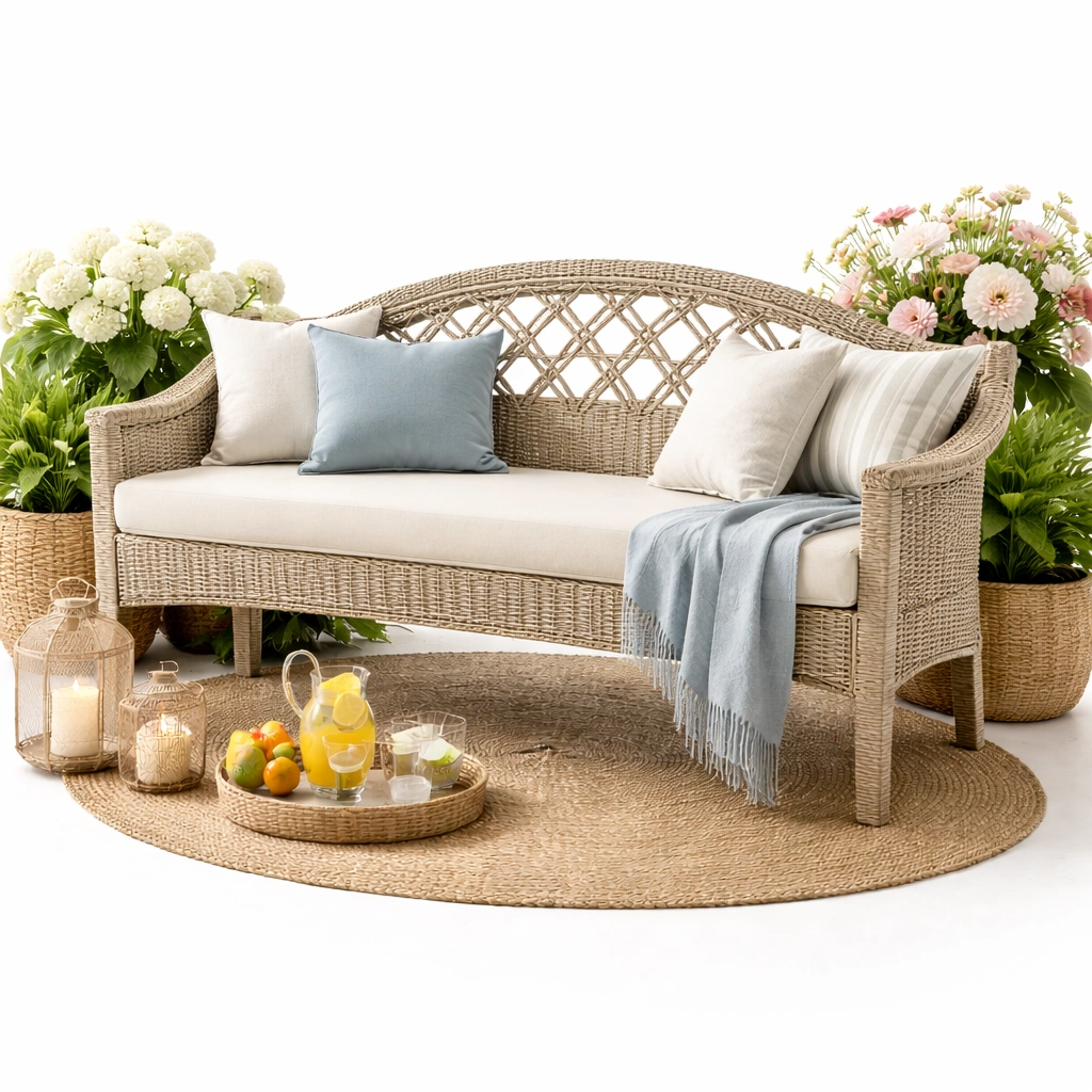 Rattan Sofa Hellbeige mit Kissen-oravoa