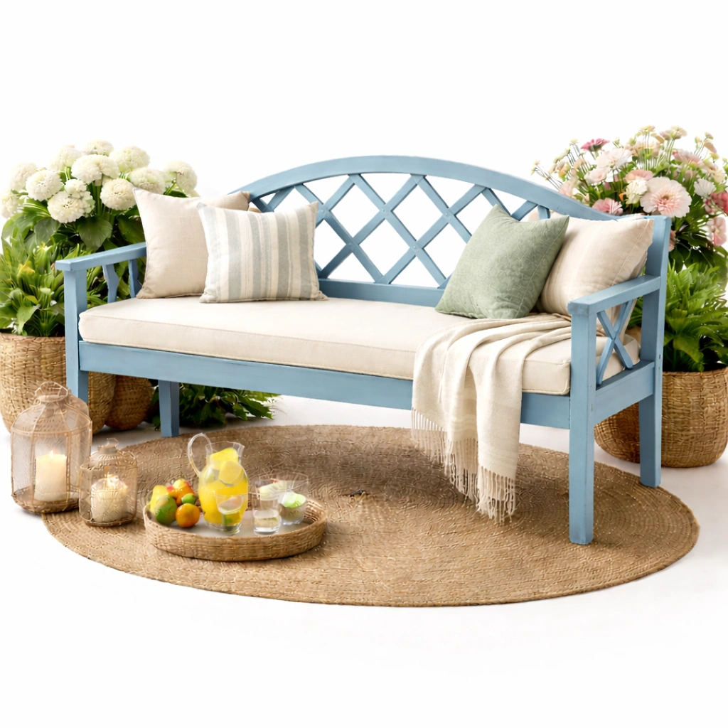 Holz Gartenbank Blau mit Polster-oravoa