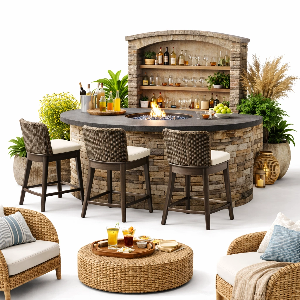 Garten Bar mit Feuerstelle Naturstein-oravoa