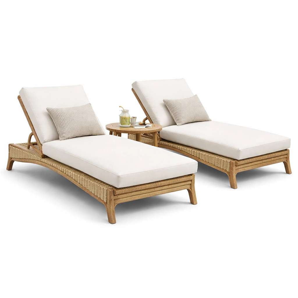 Doppel Sonnenliege Rattan Beige mit Tisch-oravoa