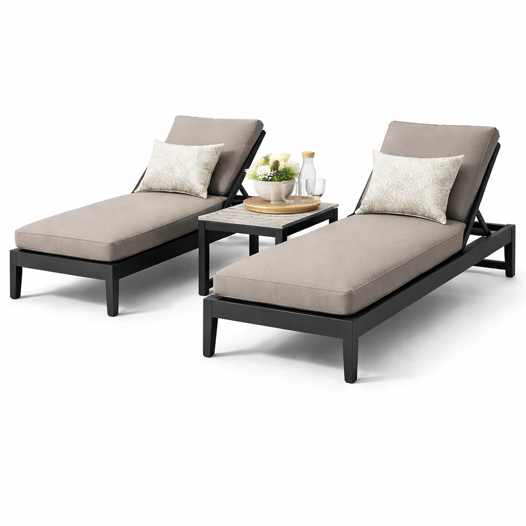 Doppel Sonnenliege Metall Grau mit Tisch-oravoa