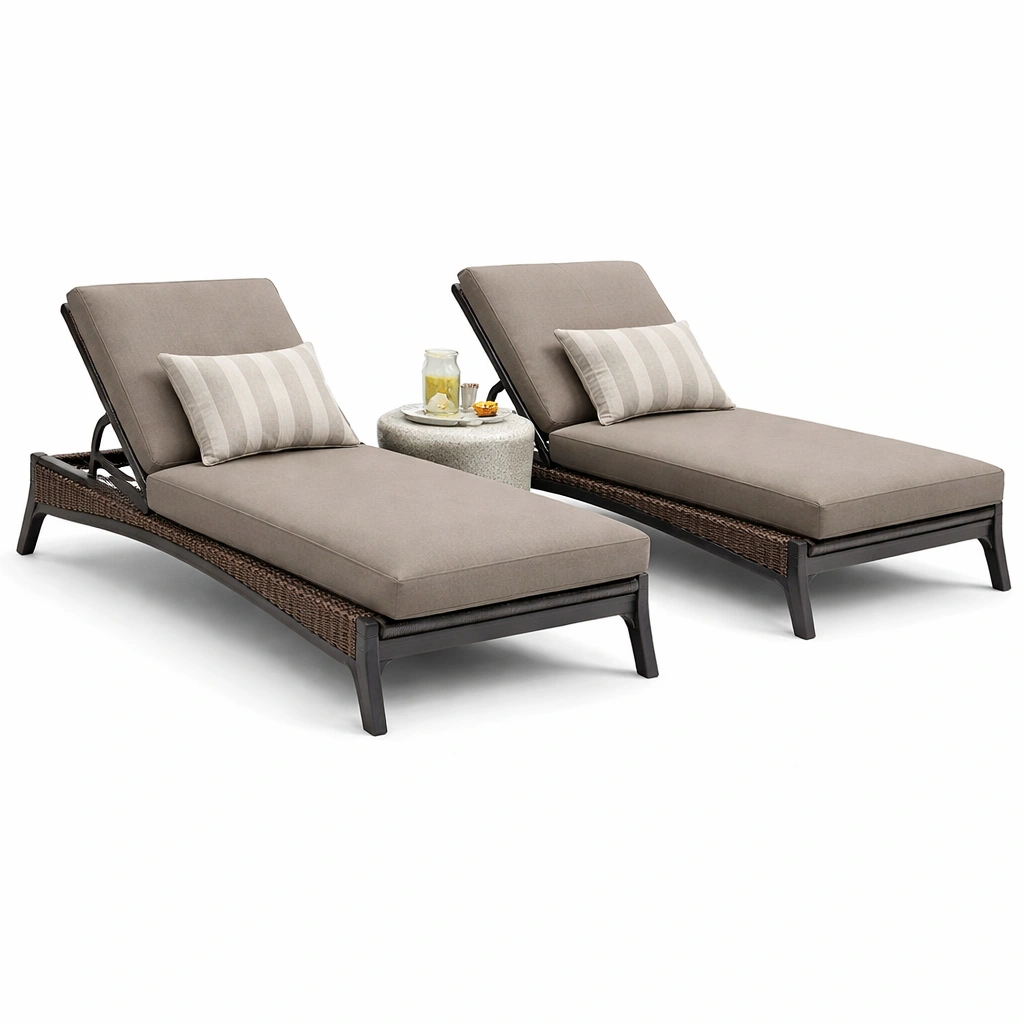 Doppel Sonnenliege Rattan Dunkelgrau mit Tisch-oravoa