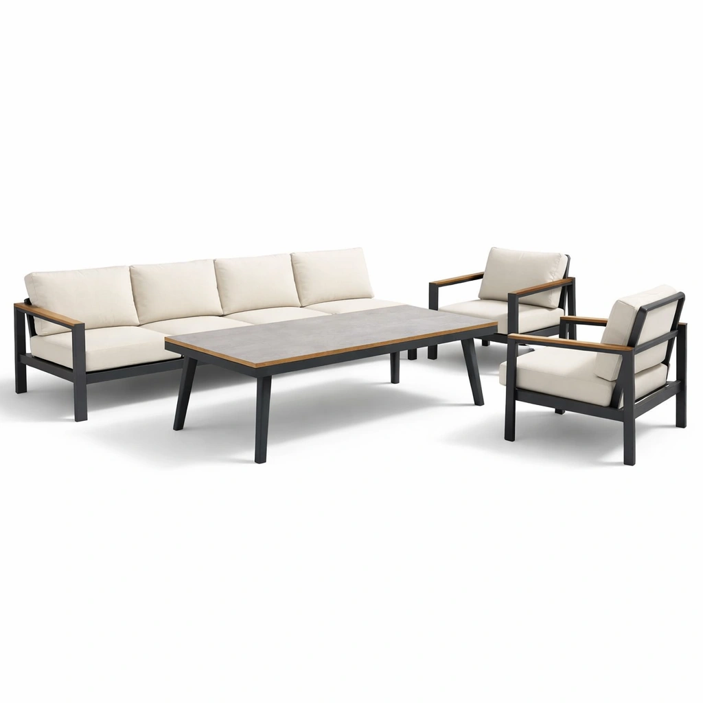 Lounge Set Beige Metall Holz mit Tisch-oravoa