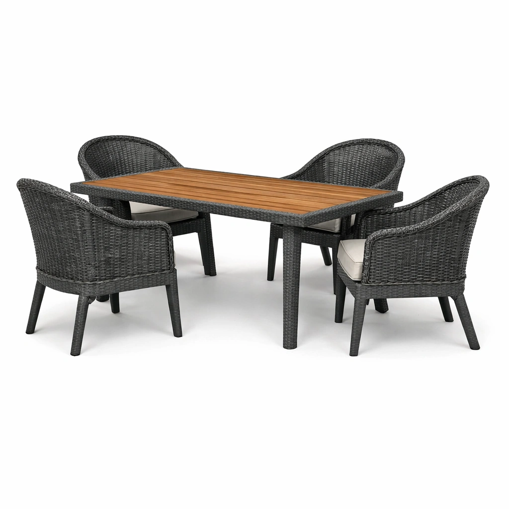 Garten Essgruppe Dunkelgrau Rattan mit Tisch-oravoa