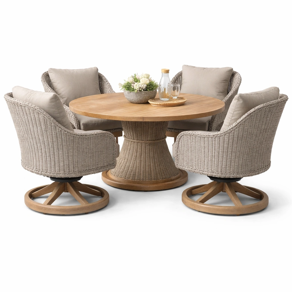 Garten Essgruppe Natur Rattan Rund mit Tisch-oravoa