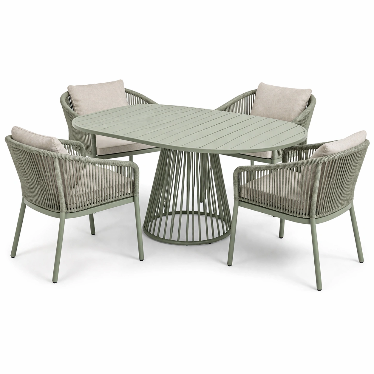 Garten Essgruppe Gruen Metall mit 4 Stuehlen-oravoa