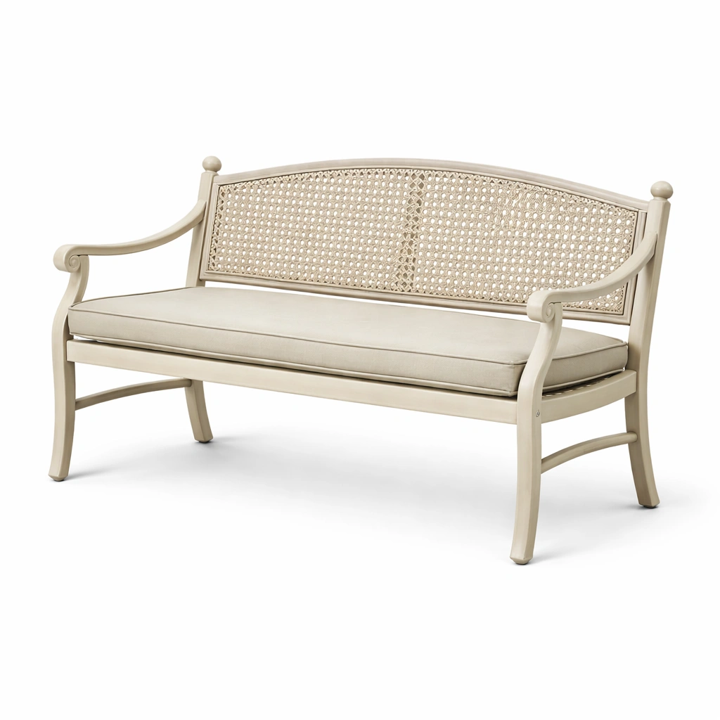 Gartenbank Holz Beige mit Geflecht-yelnora