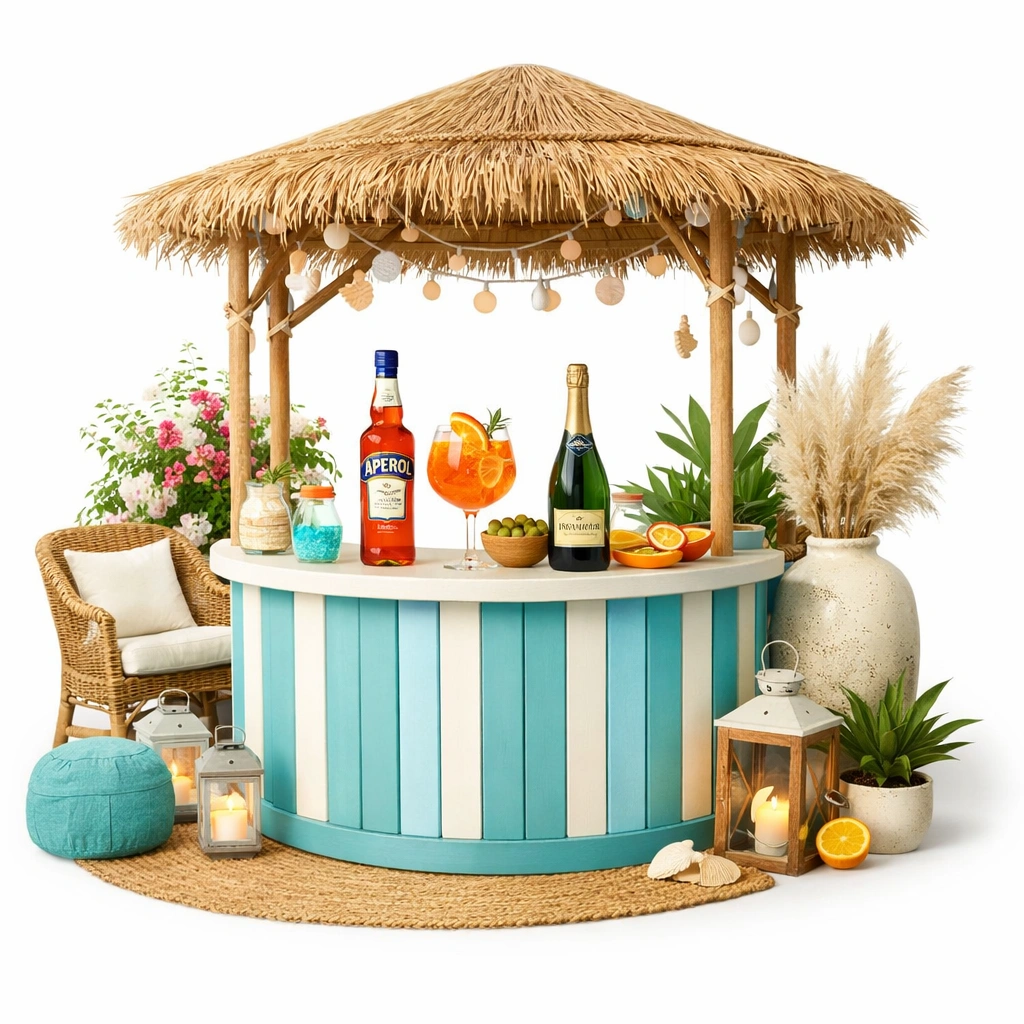 Garten Bar Set Natur mit Strohdach-yelnora