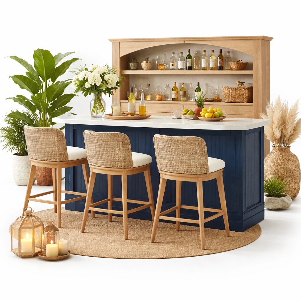Outdoor Bar Set Blau Holz mit Stuehlen-yelnora