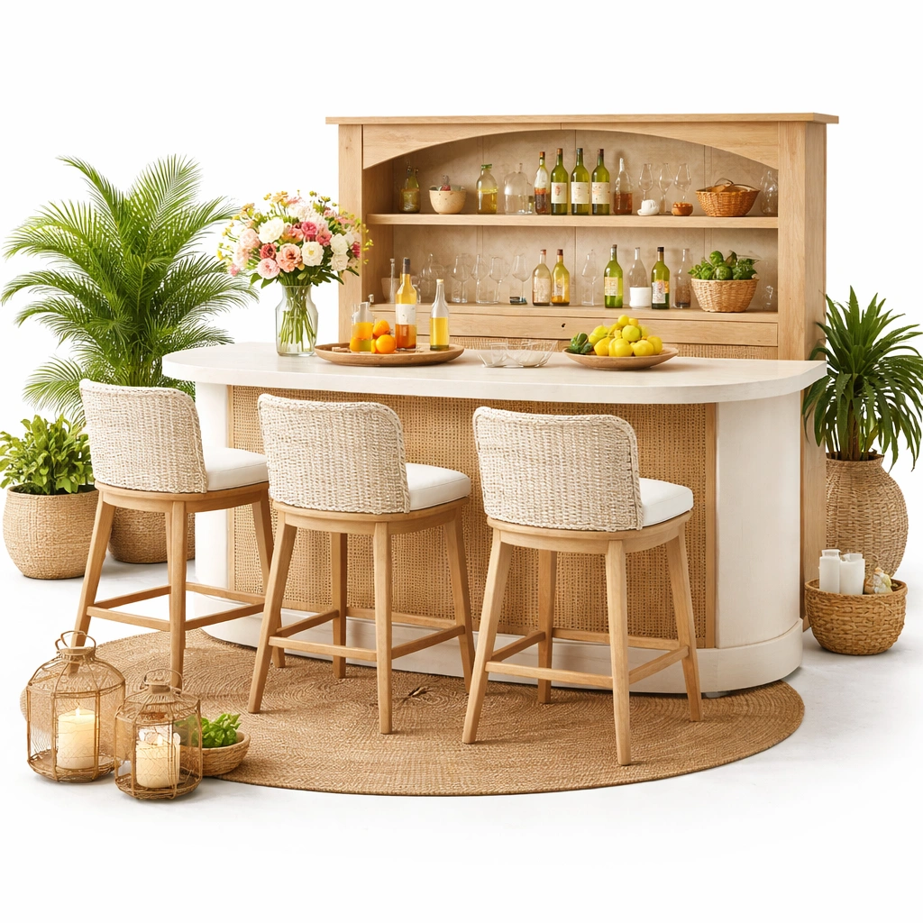 Garten Bar Set Natur Holz mit Stauraum-yelnora