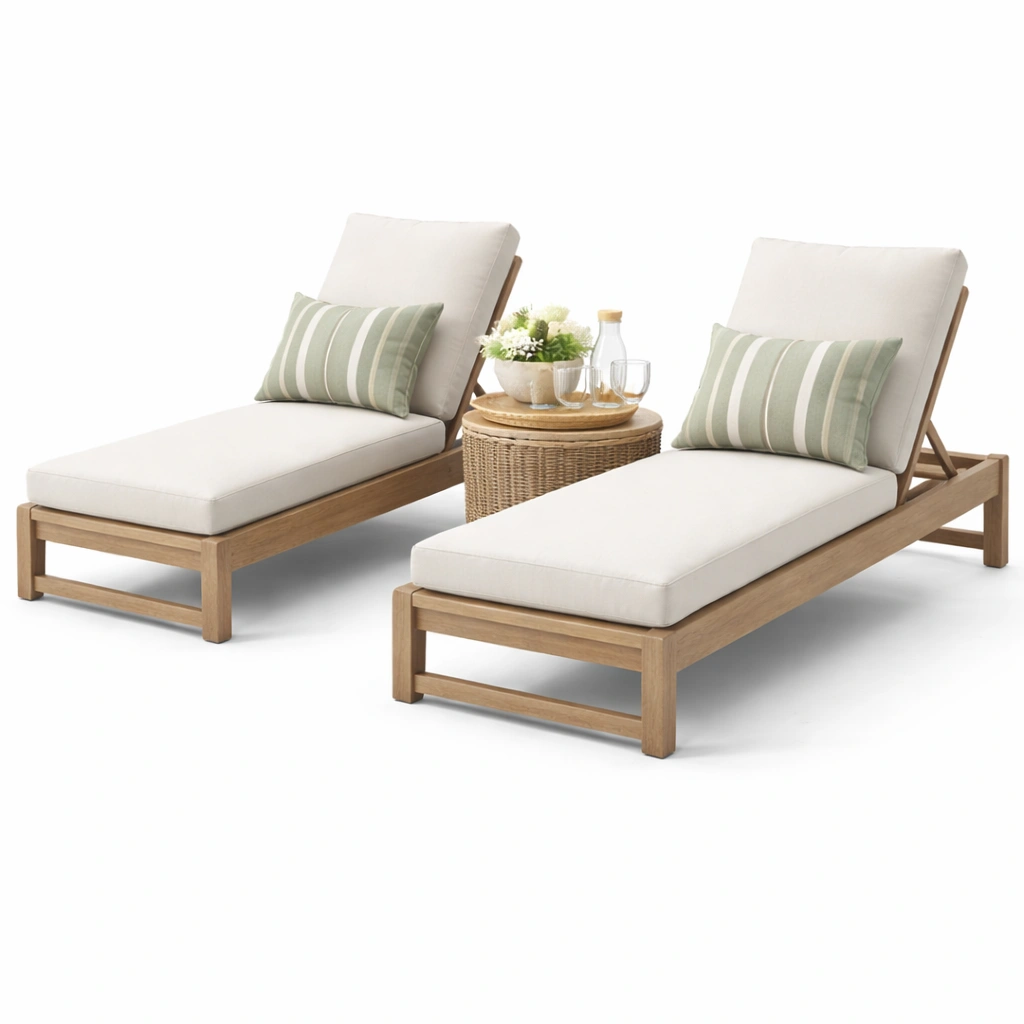 Doppel Sonnenliege Holz Natur mit Polster-yelnora