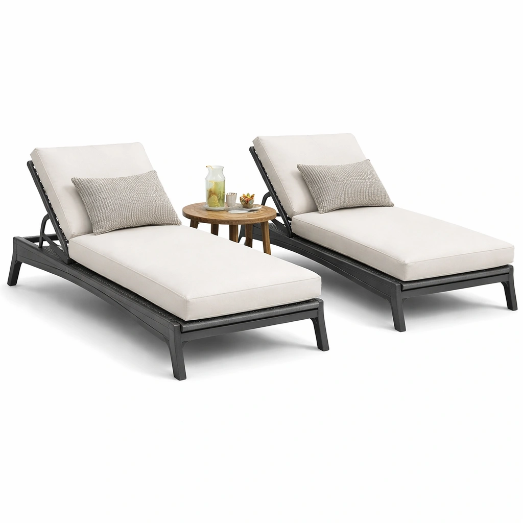 Doppel Sonnenliege Metall Grau mit Tisch-yelnora
