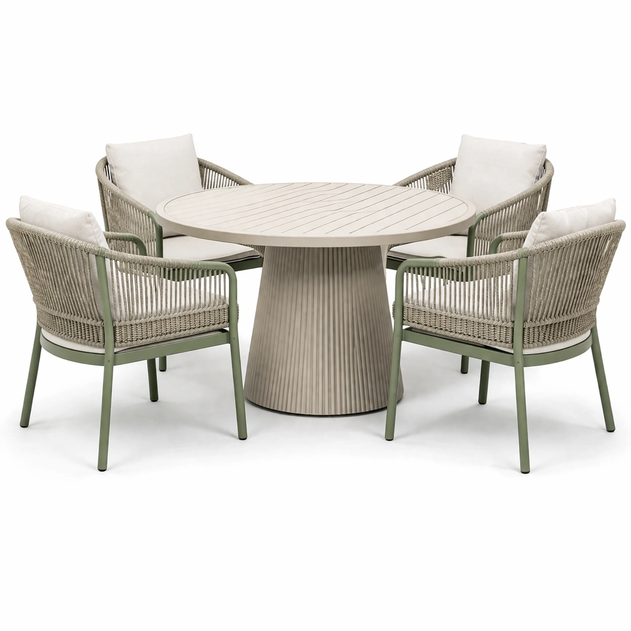 Garten Essgruppe Rund Beige Gruen mit 4 Stuehlen-yelnora