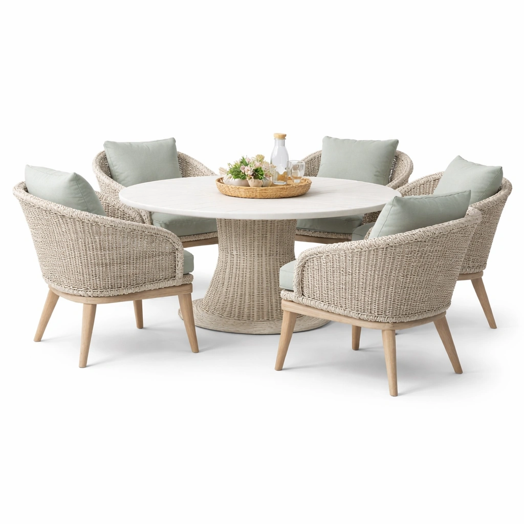 Garten Essgruppe Rund Natur mit 4 Stuehlen-yelnora