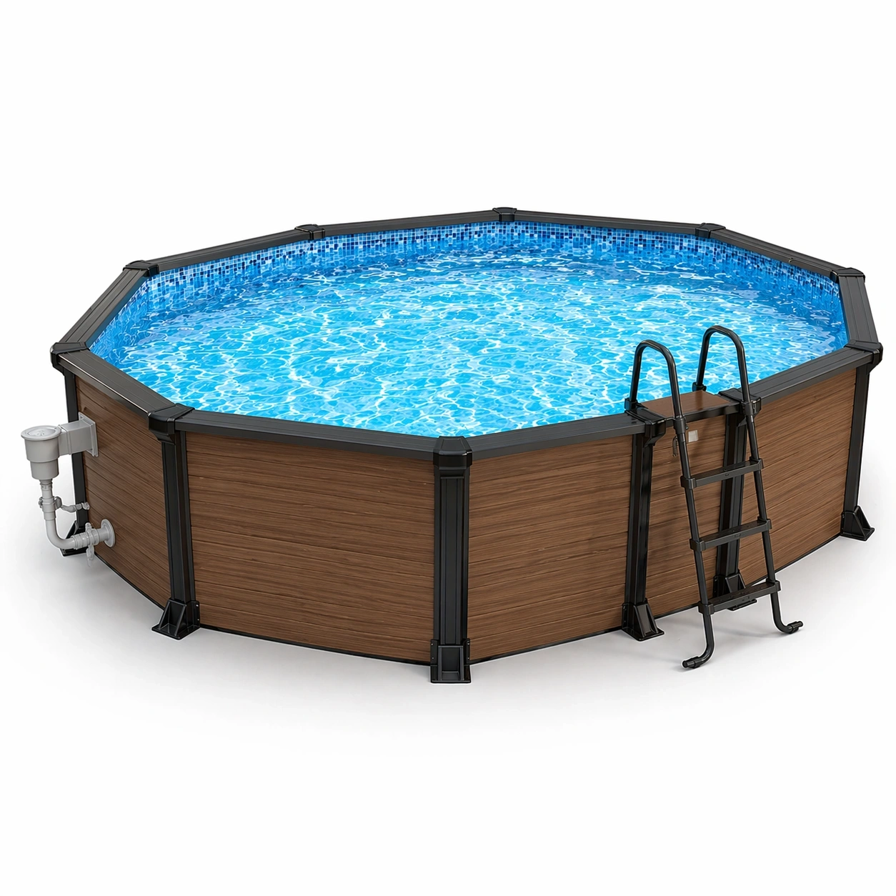 Achteckiger Gartenpool Holzoptik Braun-lervona