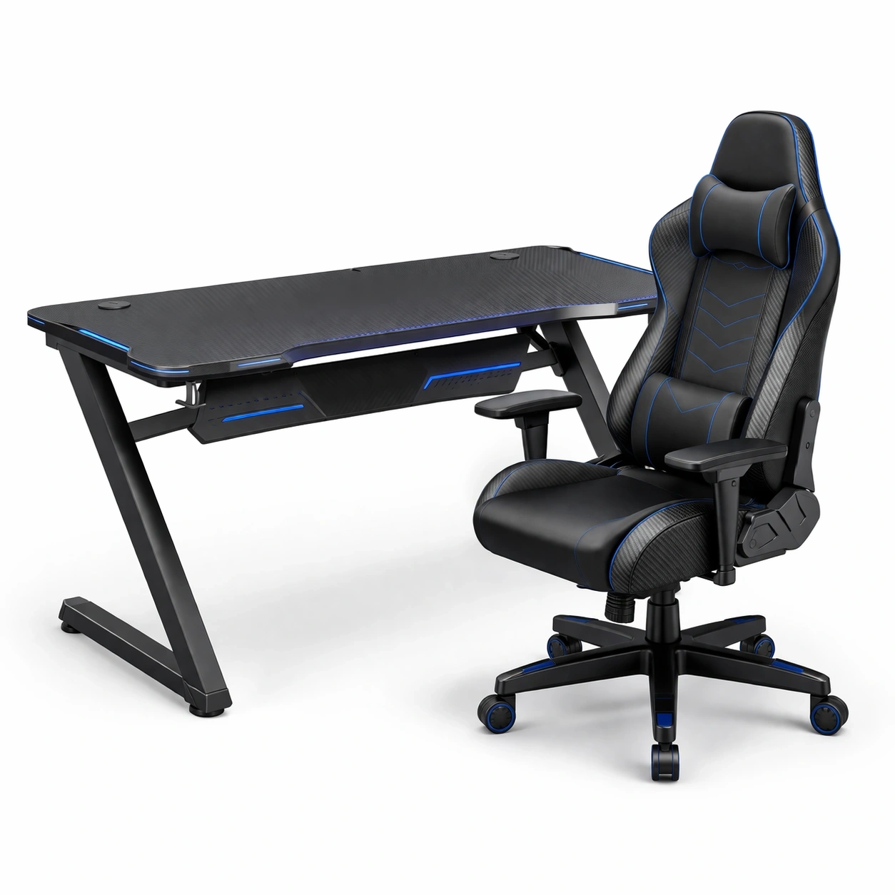 Gaming Schreibtisch Set Schwarz Blau-lervona