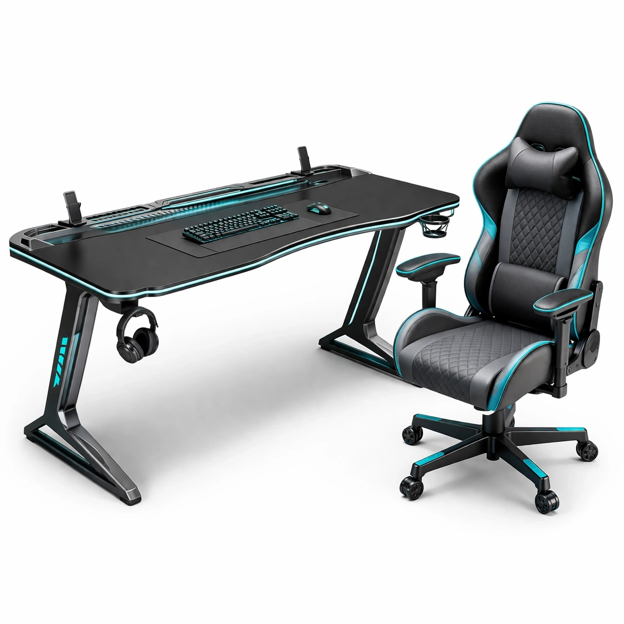 Gaming Tisch Set Schwarz Tuerkis-lervona