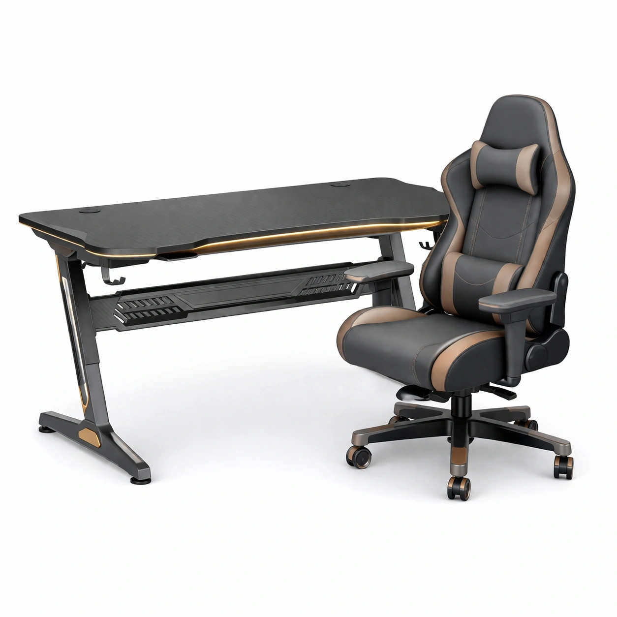 Gaming Tisch Set Schwarz Braun-lervona