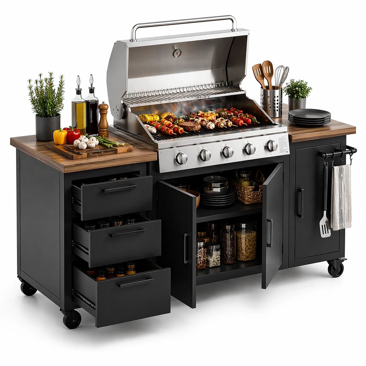 Grillwagen Edelstahl Schwarz-lervona