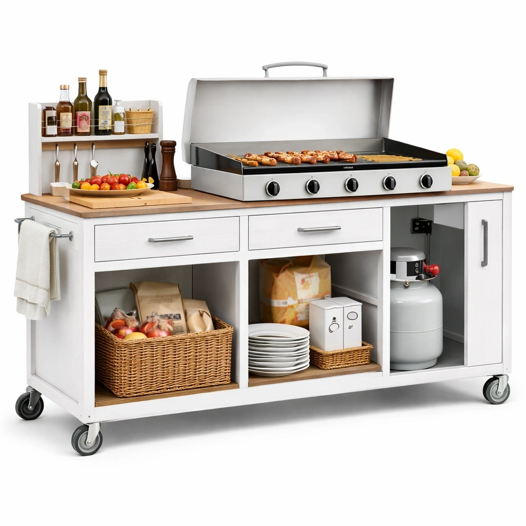 Grillwagen Weiss Holzoptik-lervona