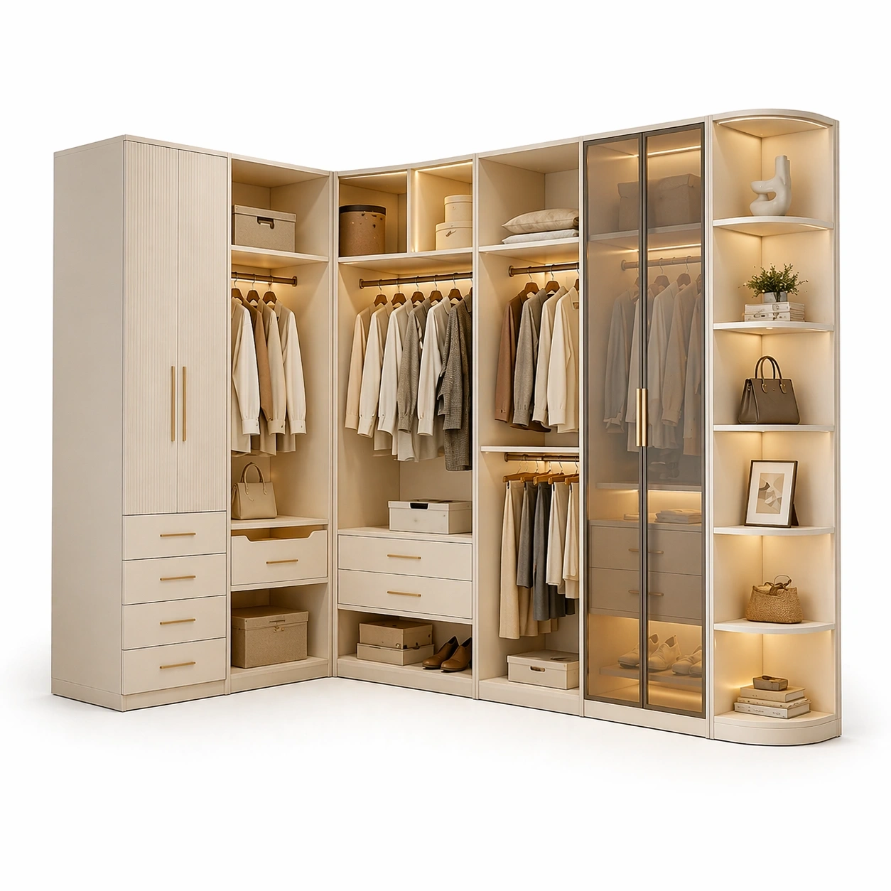 Eck Kleiderschrank System Beige-lervona