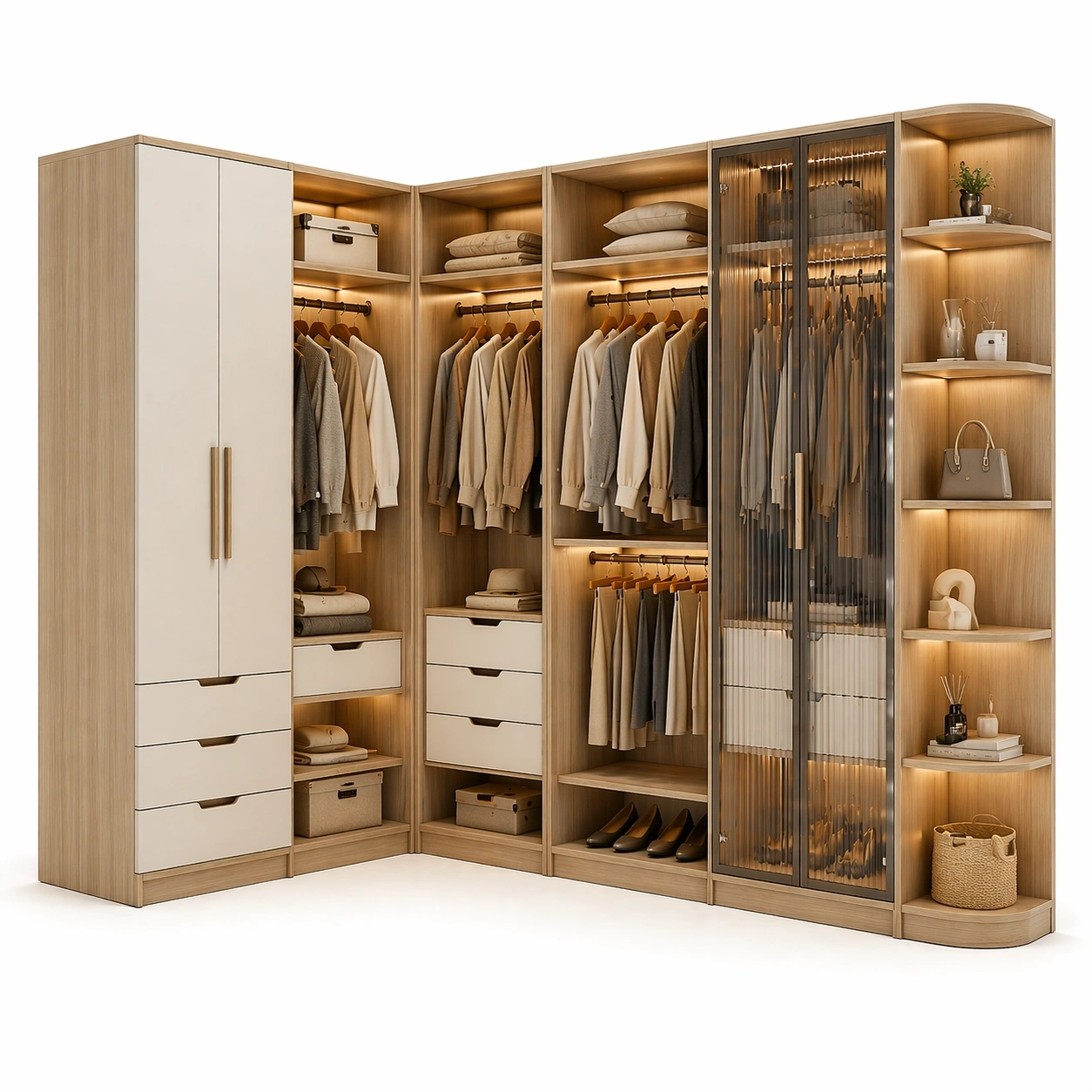 Eck Kleiderschrank System Holz Natur Hell-lervona
