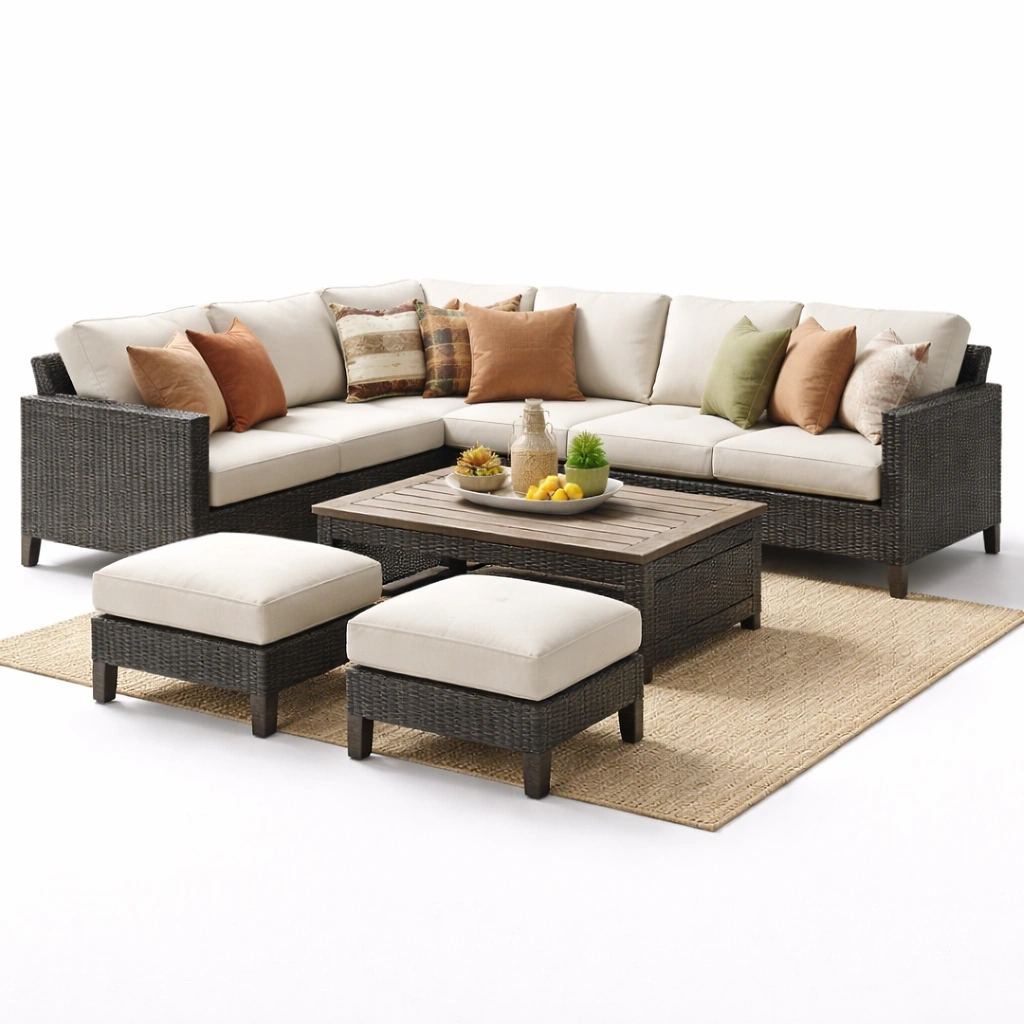 Garten Lounge Set Rattan Beige-lervona