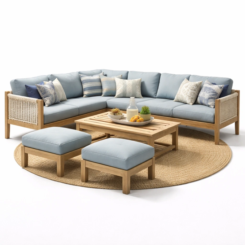 Garten Lounge Set Holz Hellblau-lervona