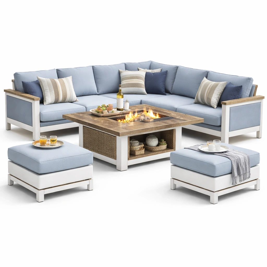 Garten Lounge Set Hellblau Weiss-lervona