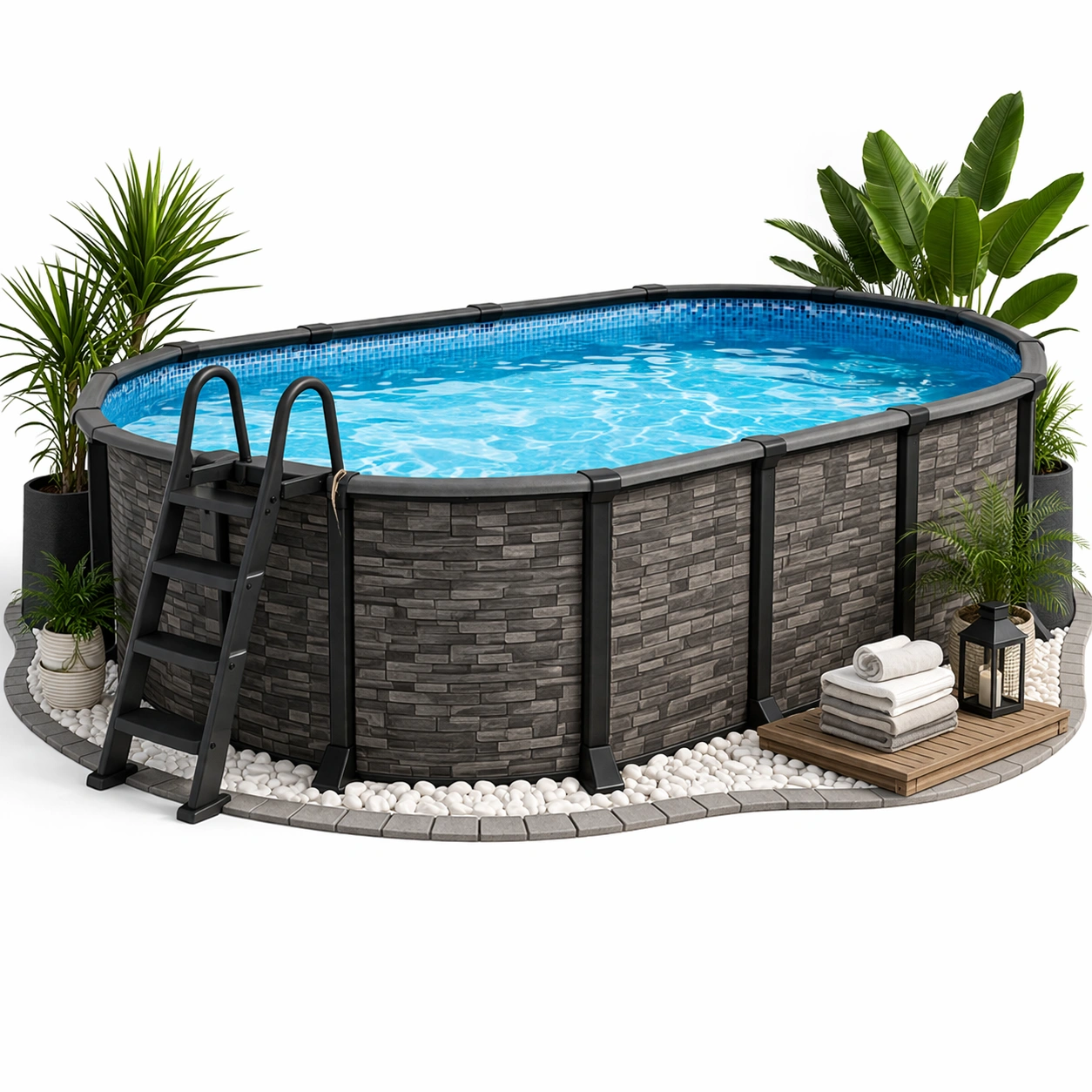 Ovaler Stahlrahmen Pool Dunkelgrau-vrivon