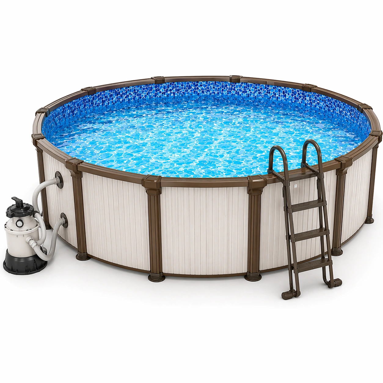 Runder Frame Pool Beige Braun-vrivon