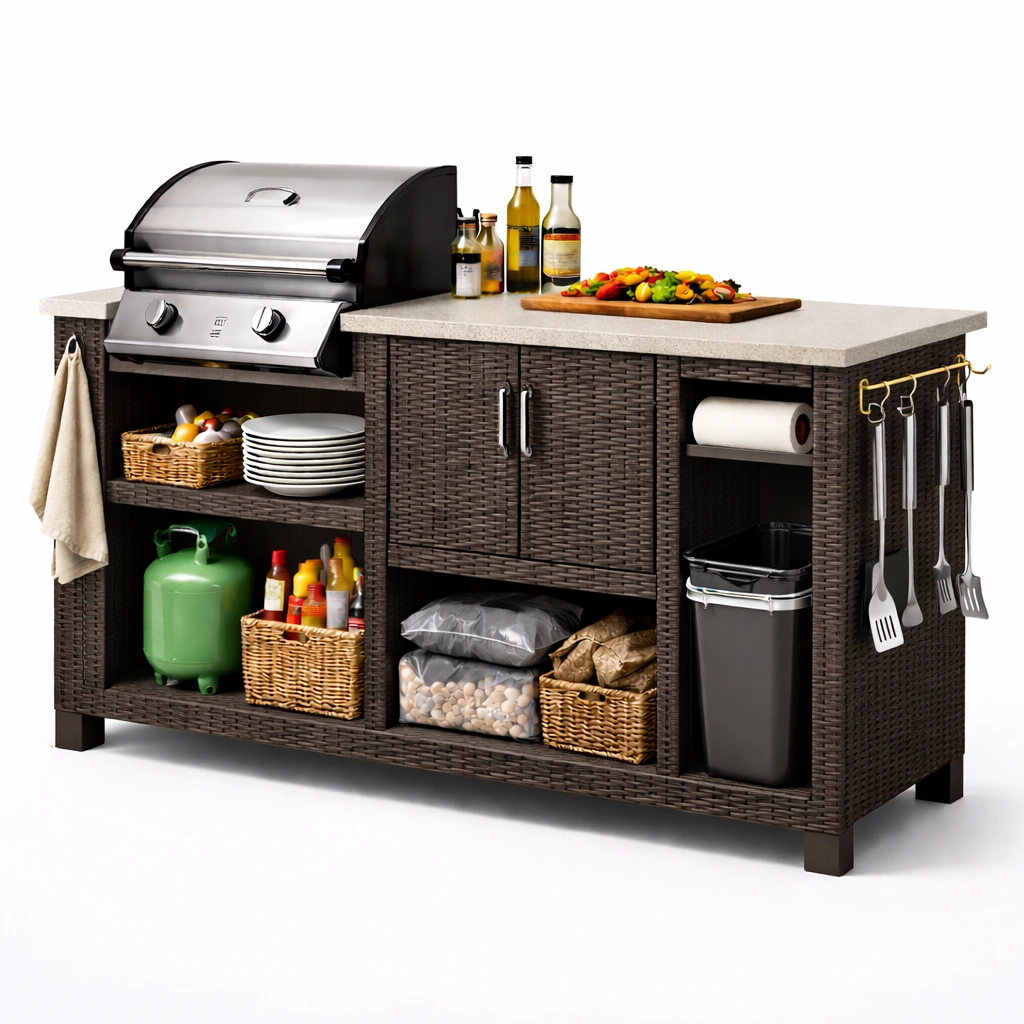 Outdoor Grill Kuecheninsel Braun mit Stauraum und Arbeitsflaeche-vrivon