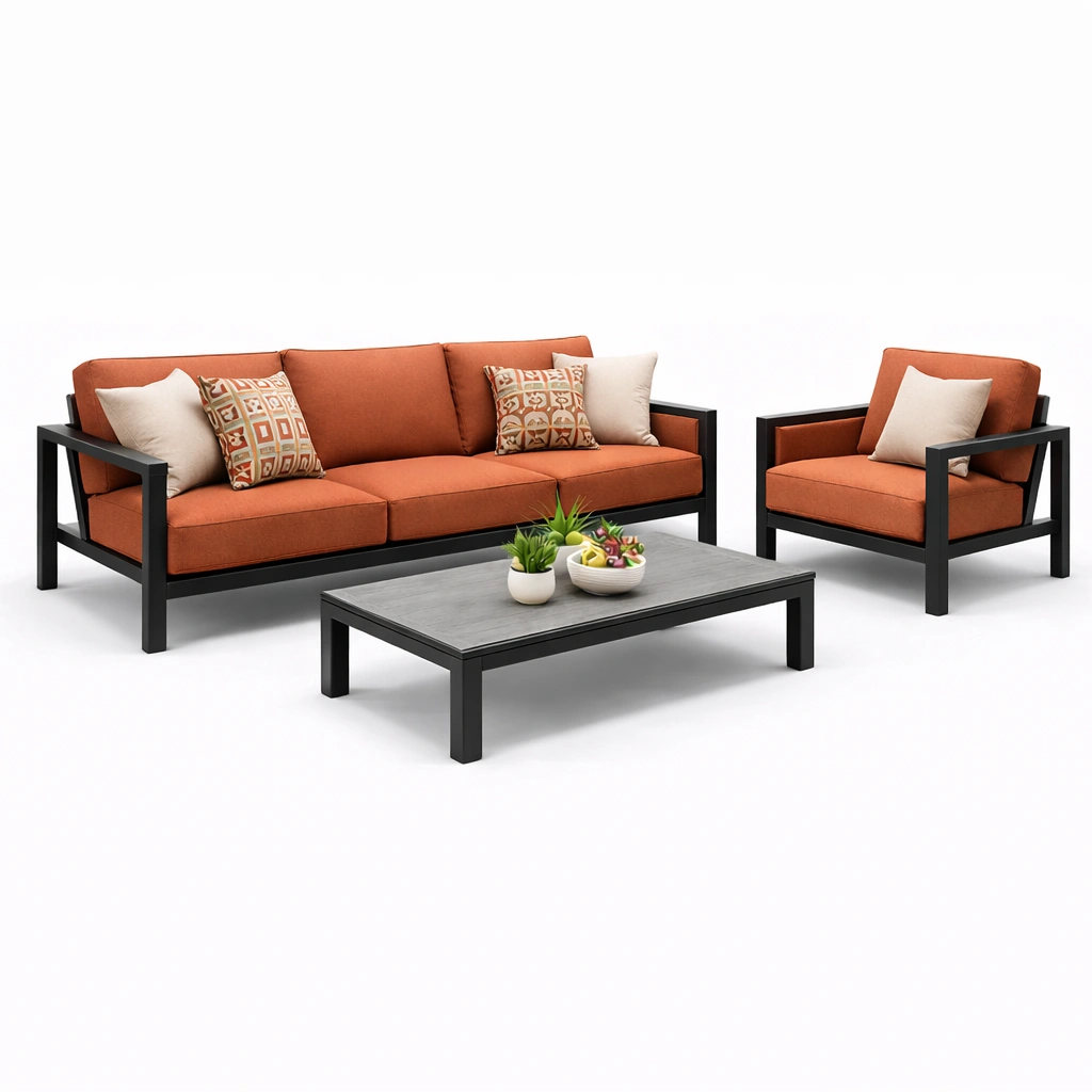Garten Sofa Set Orange Schwarz mit Tisch und Sessel-vrivon