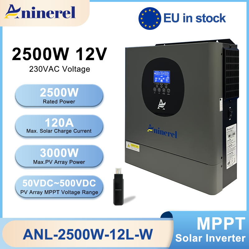 [0% Vat]Aninerel 2.5KW 12V 230V Hybrid Solar Inverter MPPT Pure Sine Wave Off-Grid Inverter with WIFI Function 30VDC-160VDC-Aninerel 
