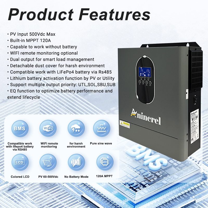  Aninerel 4.2KW 110V Hybrid Off Grid Solar Inverter Pure Sine Wave MPPT 120A 6200W Solar Charger Power Home LCD Display Inverter