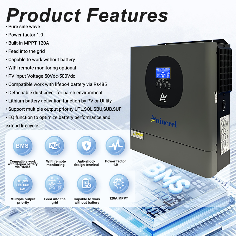 [0% Vat]Aninerel 2.5KW 12V 230V Hybrid Solar Inverter MPPT Pure Sine Wave Off-Grid Inverter with WIFI Function 30VDC-160VDC-Aninerel 