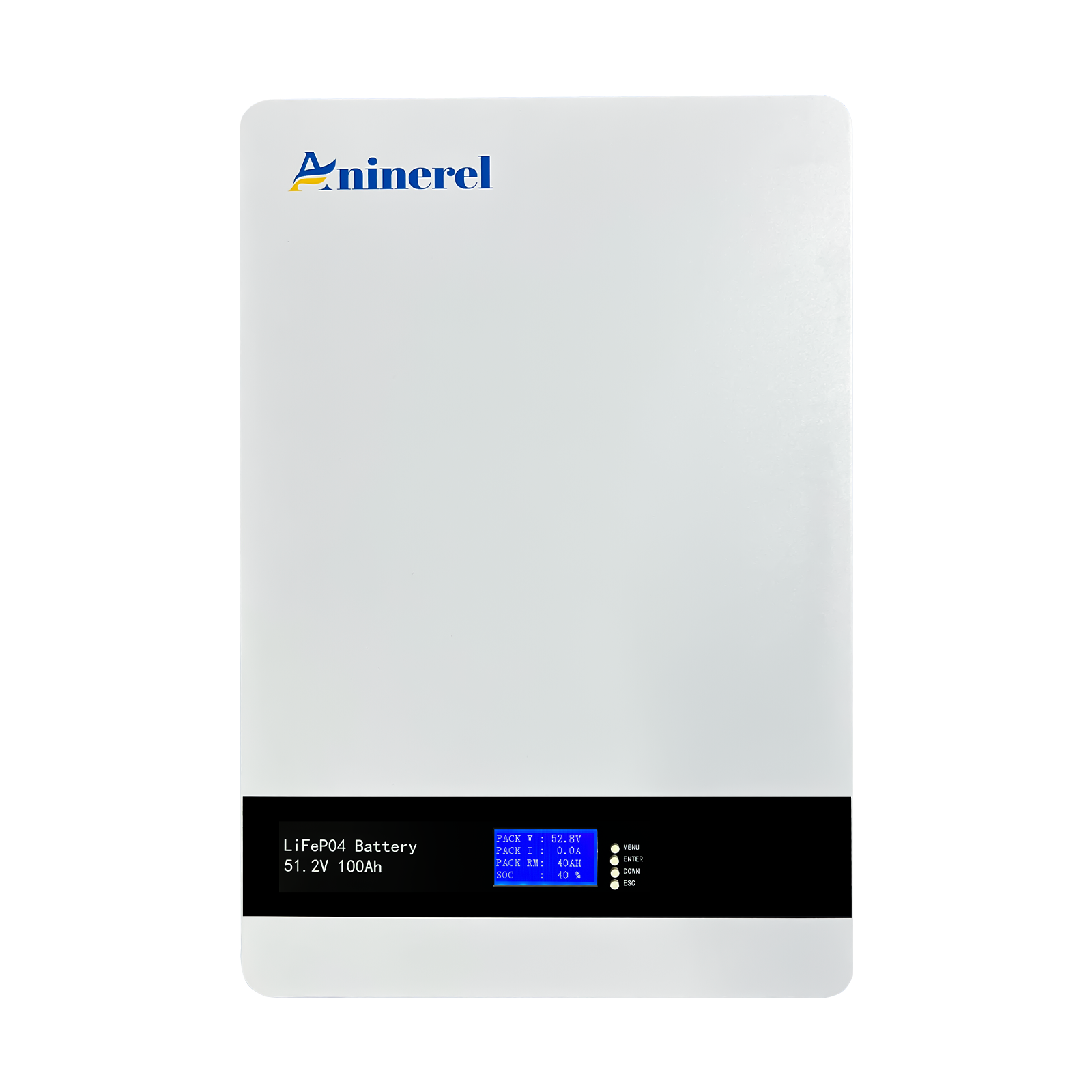 Aninerel 51.2V 100Ah Powerwall LiFePO4 Wall-Mounted Battery Pack 48V 5Kwh for Solar Off/On Grid Built-in BMS 6000+ Cycles