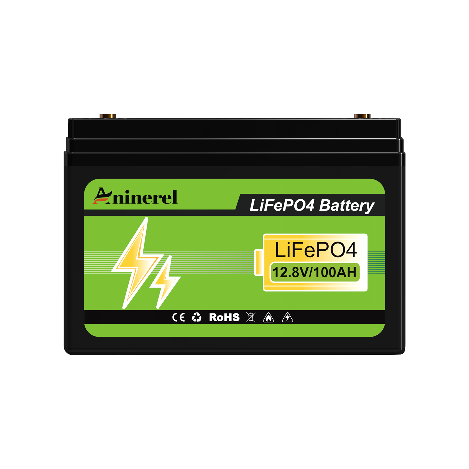  Aninerel 12.8V LiFePO4 Battery, 100Ah Solar Lithium Iron Phosphate Battery, Portable Rechargeable Battery with Built-in BMS and Bluetooth